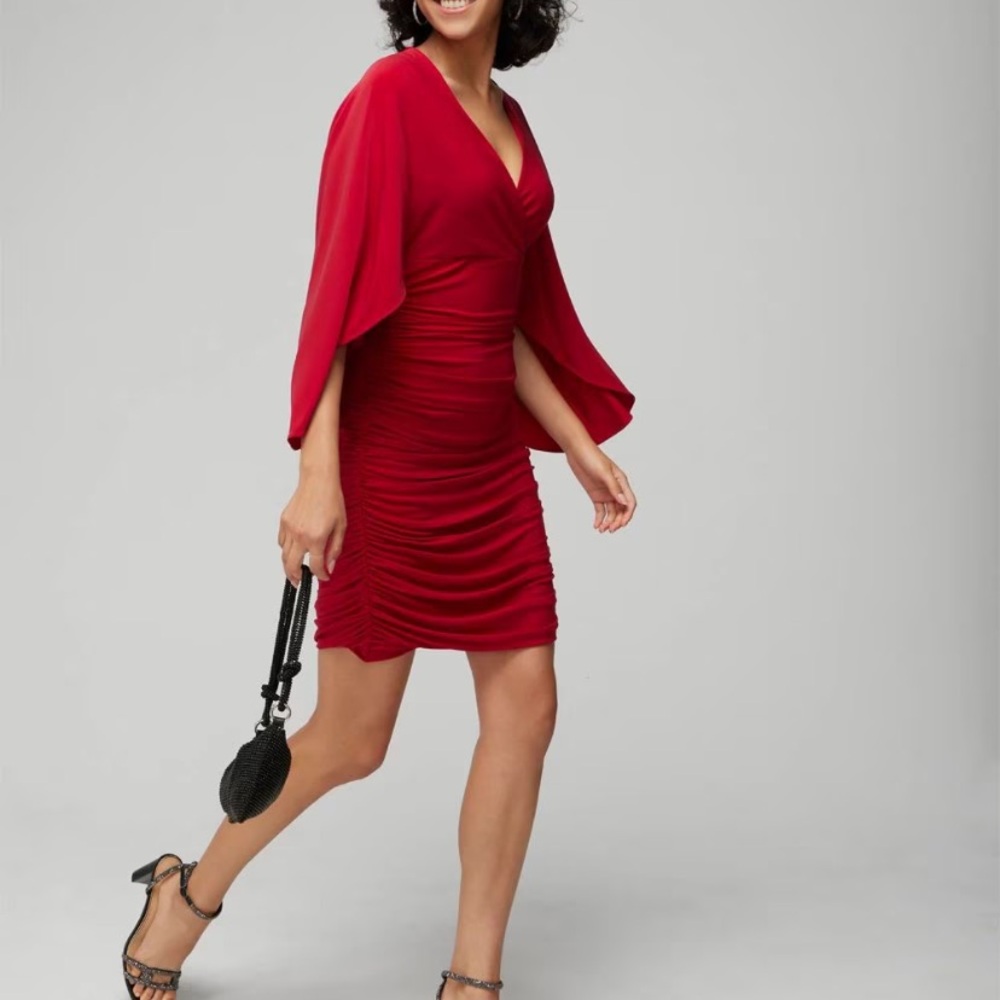 White House Black Market 3/4 Flutter Sleeve Matte Jersey Mini Dress Size M Red